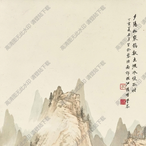 岑學(xué)恭作品 夕陽(yáng)流水 高清大圖下載