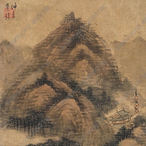 吳鎮(zhèn)國(guó)畫(huà) 林巒古剎圖 高清大圖下載