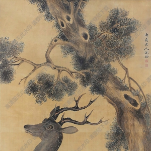 沈銓國(guó)畫(huà) 雙鹿百齡圖 高清大圖下載