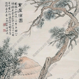 陸恢國(guó)畫 草屋蒲團(tuán) 高清大圖下載