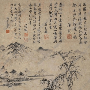 唐寅國(guó)畫 高山流水聽琴圖 高清大圖下載