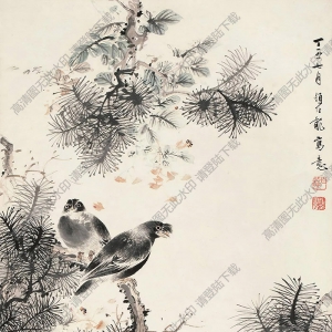 顏伯龍國(guó)畫(huà) 松雀圖 高清大圖下載