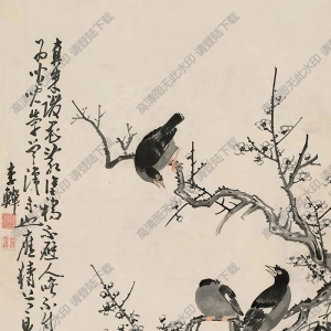 李鱓作品 幽禽對(duì)語 高清大圖下載