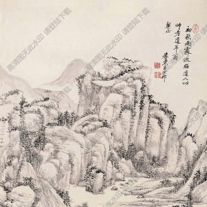 王原祁作品 仿吳鎮(zhèn)山水 (2) 高清大圖下載