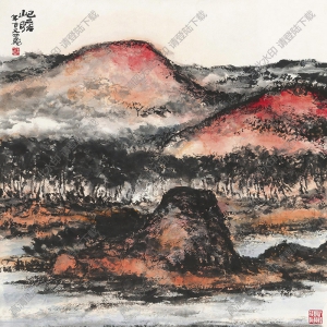 朱屺瞻國(guó)畫 秋山夕照 高清大圖下載