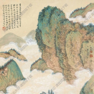 秦仲文國(guó)畫(huà) 秋山白云 高清大圖下載