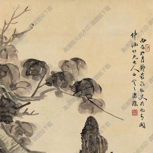 湯滌國(guó)畫 菊石圖 高清大圖下載