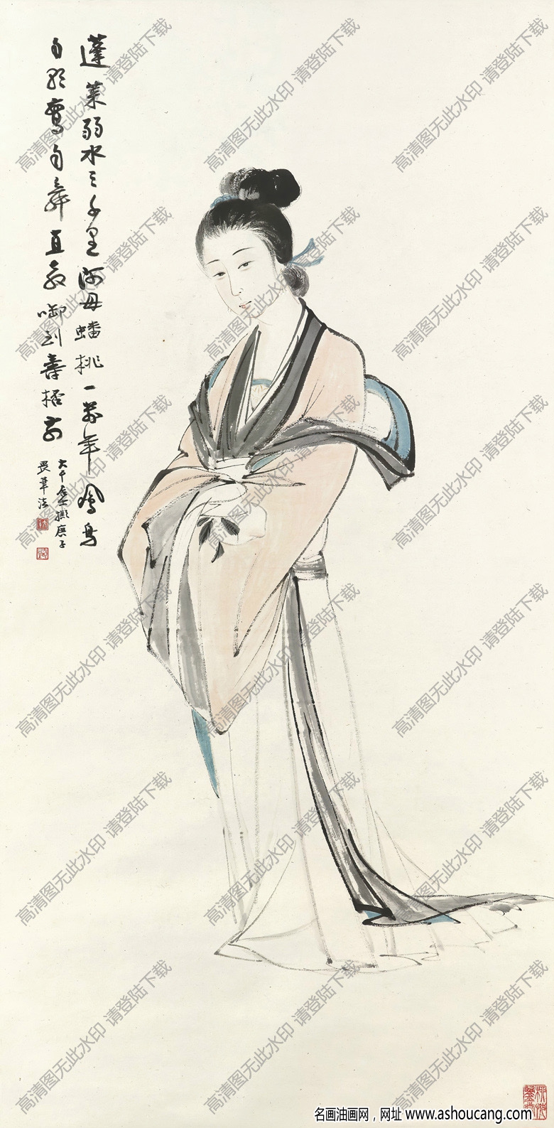 張大千國畫17 美人圖 蓬萊弱水三千里 高清圖片下載