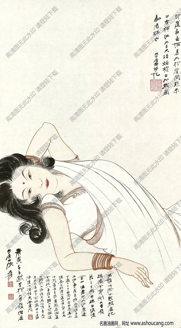 張大千國畫作品_天竺女郎_高清大圖下載