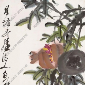 齊白石_石榴樹下螳螂_高清大圖下載