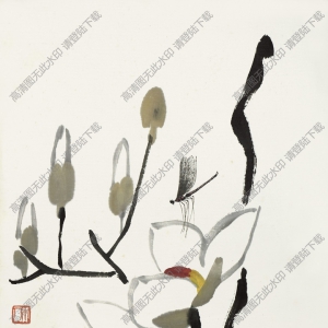 齊白石_玉蘭花與蜻蜓_高清大圖下載