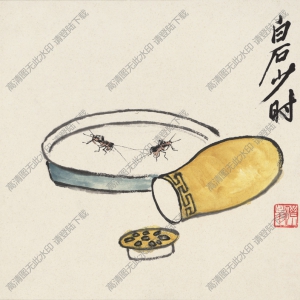 齊白石作品_斗蟋蟀_高清大圖下載