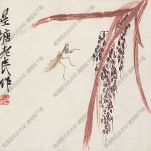 齊白石作品_水稻與螳螂_高清大圖下載