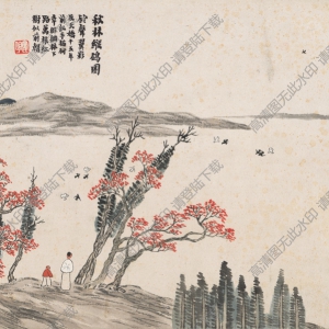 齊白石_石門二十四景14_秋林縱鴿圖_高清大圖下載