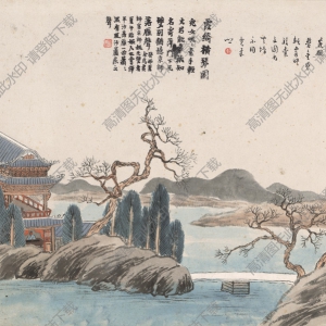 齊白石_石門二十四景20_霞綺橫琴圖_高清大圖下載