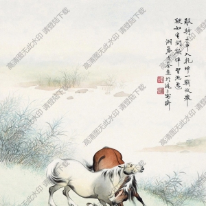 戈湘嵐國畫_池邊戲馬_高清大圖下載