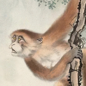 戈湘嵐國畫_林瀑猿戲_高清大圖下載