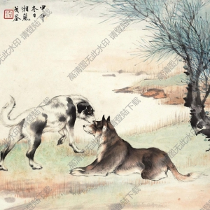 戈湘嵐作品_雙犬圖_高清大圖下載