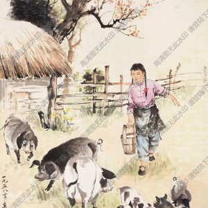戈湘嵐作品_飼豬圖_高清大圖下載