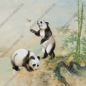 戈湘嵐作品_熊貓戲蝶_高清大圖下載