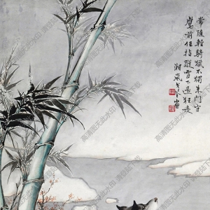 戈湘嵐作品_雪竹嘯犬_高清大圖下載