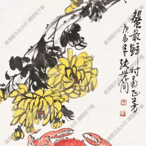 張世簡的畫_菊蟹圖_蟹正鮮時(shí)菊正芳_高清大圖下載