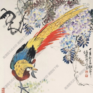 張世簡的畫_紫藤錦雞_高清大圖下載
