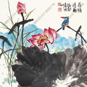 張世簡_荷塘清趣_荷花小鳥_高清大圖下載