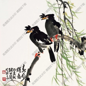 張世簡作品_春風(fēng)得意_雙鳥圖_高清大圖下載