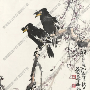 張世簡國畫_梅花八哥小鳥_高清大圖下載